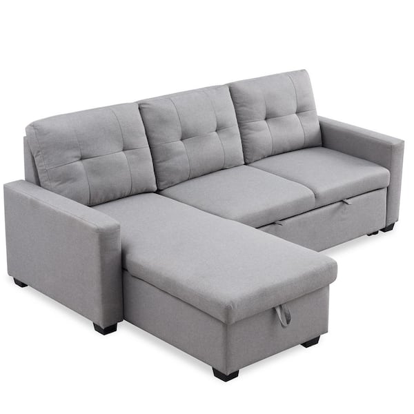 Boyel Living 82 In Pure Gray Polyester Reversible Sleeper 3 Seat Sectional Sofa Corner Full Sofa Beds With Storage Chaise Gs Gs002351aae The Home Depot