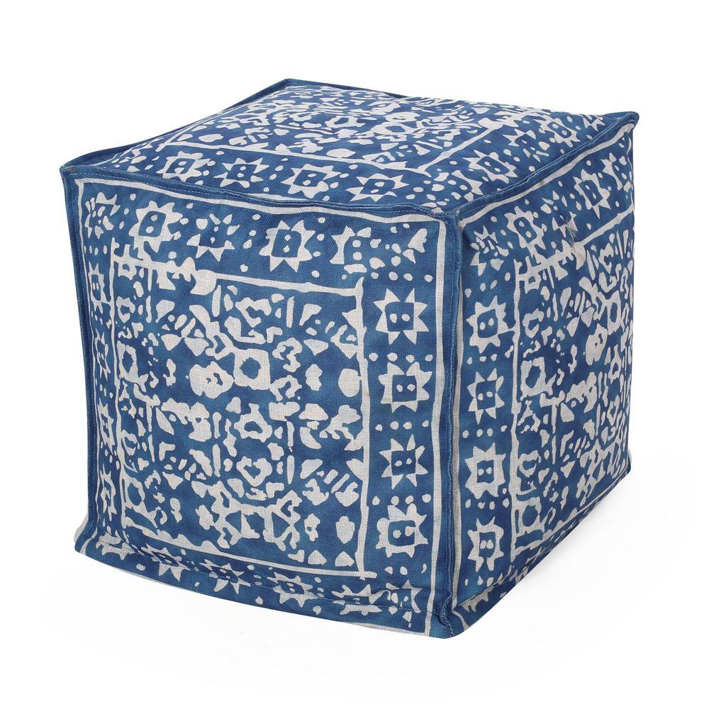 Noble House Trimble 16 in. x 16 in. Blue and White Cube Pouf 94095 ...