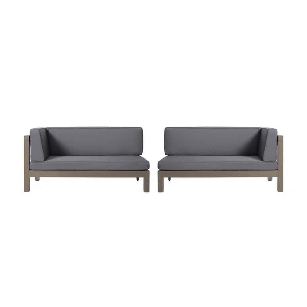 Acacia Wood Outdoor Sectional Set, Right Corner Bench Set, with Gray Frame 