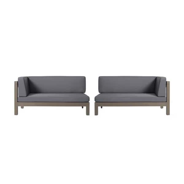 Unbranded Acacia Wood Outdoor Sectional Set, Right Corner Bench Set, with Gray Frame and Gray Cushions