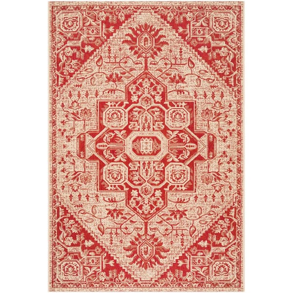 Linden Red/Creme 7 ft. x 9 ft. Ornate Medallion Indoor/Outdoor Area Rug