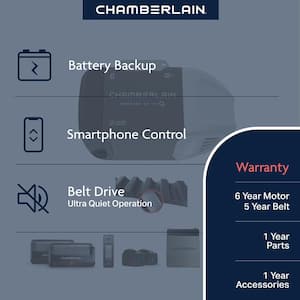 1/2 HP Smart Quiet Belt Drive Garage Door Opener with Battery Backup