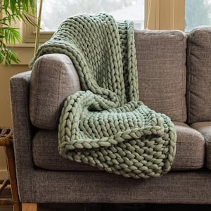 Chunky Knitted Sage Acrylic Throw Blanket