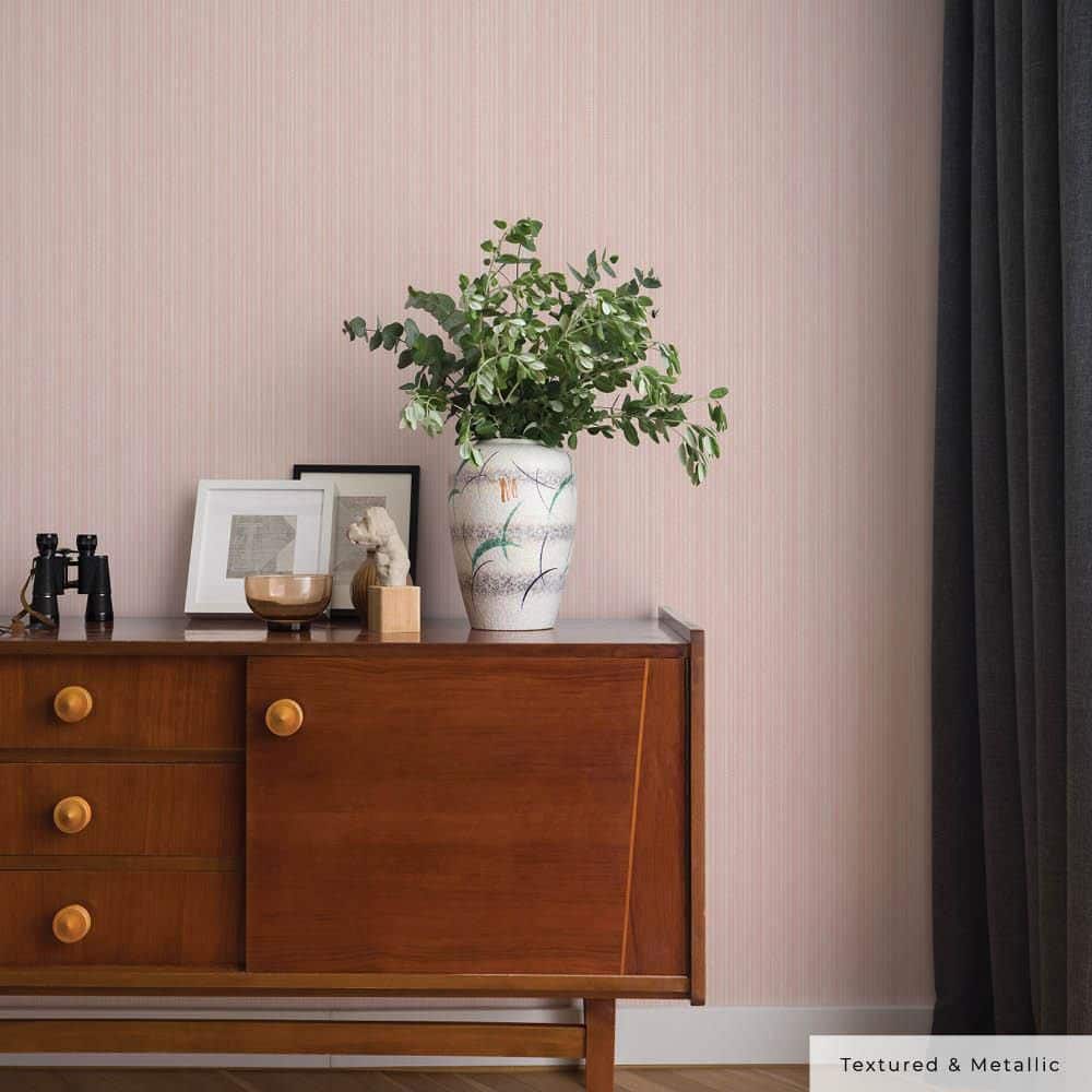 Pink Textured Grasscloth Peel and Stick Wallpaper Roll