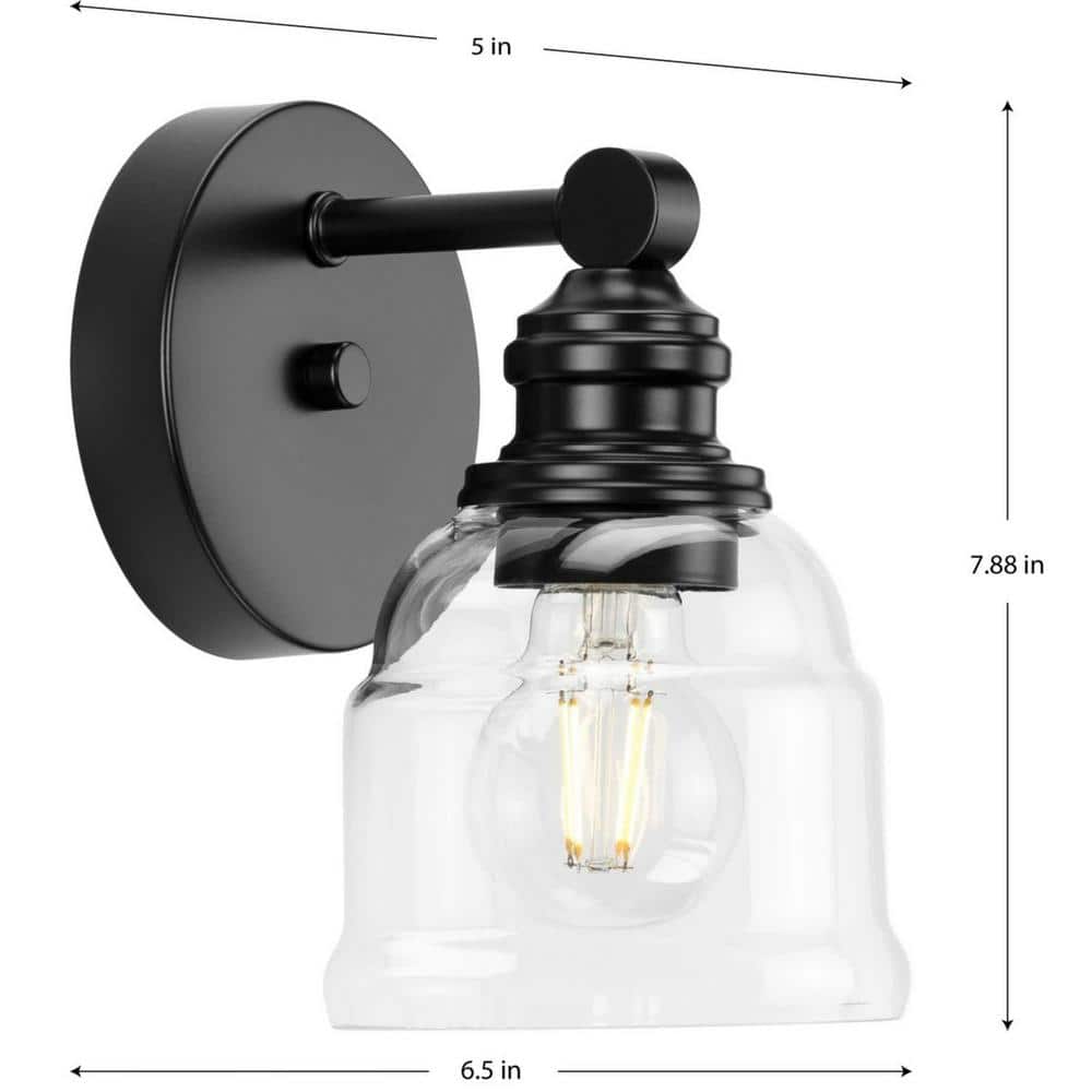 Matte Black Clear Glass Farmhouse Bath Vanity Light