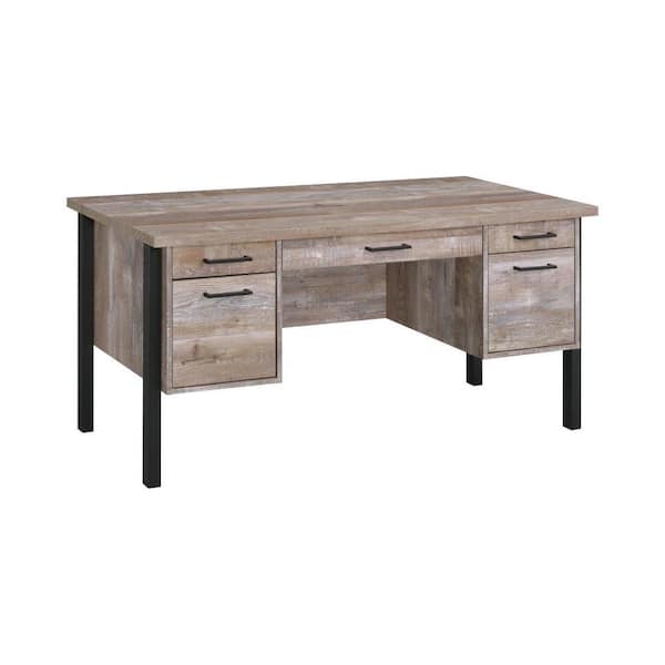 Benjara 60 in. Rectangular Brown and Black Wood Top 4-Drawer Writing Desk with Metal Frame