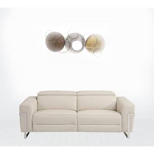 82.6 in. Square Arm Leather Tuxedo Rectangle Sofa in Beige