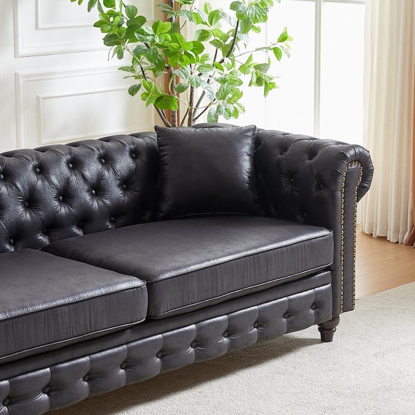WONDER FULL LIFE ramie DEEL 墨色 Z-joyee 85.5 in Wide Rolled Arm Faux Leather Rectangle