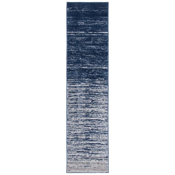 Adirondack 3 ft. x 14 ft. Navy/Gray Solid Color Striped Runner Rug