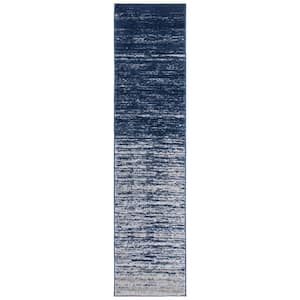 Adirondack Navy/Gray 3 ft. x 18 ft. Solid Color Striped Runner Rug