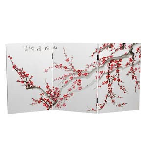 2 ft. Short Plum Blossom Canvas 3-Panel Folding Screen