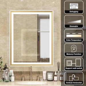 LUKY 28 in. W x 36 in. H Rectangular Single Aluminum Framed Antifog Dimmable Wall Bathroom Vanity Mirror in Brushed Gold