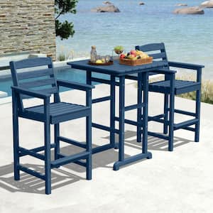 3-Pieces HDPE Plastic Square 46 in. Outdoor Bar Set in Navy