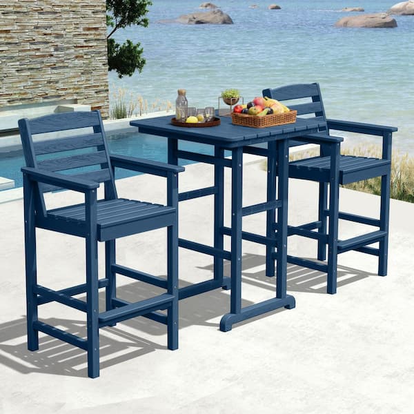 JEAREY 3-Pieces HDPE Plastic Square 46 in. Outdoor Bar Set in Navy