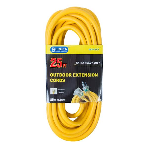 25 ft. 12/3 SJTW 15 Amp/125-Volt Outdoor Single Receptacle Extension Cord, Yellow