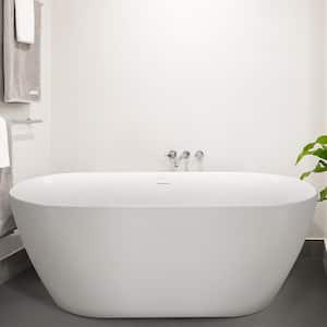 59 in. x 28.74 in. Acrylic Flatbottom Freestanding Soaking Bathtub with Center Drain and Overflow Included in White