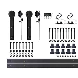 14 ft./168 in. Black Rustic Non-Bypass Sliding Barn Door Hardware Kit Straight Design Roller for Double Doors