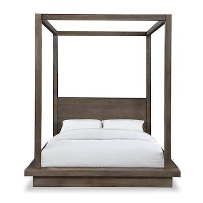 Modus Furniture Melbourne Light Wood Dark Pine King Canopy Bed With Platform Bed Mattress Support 8d64f7 The Home Depot