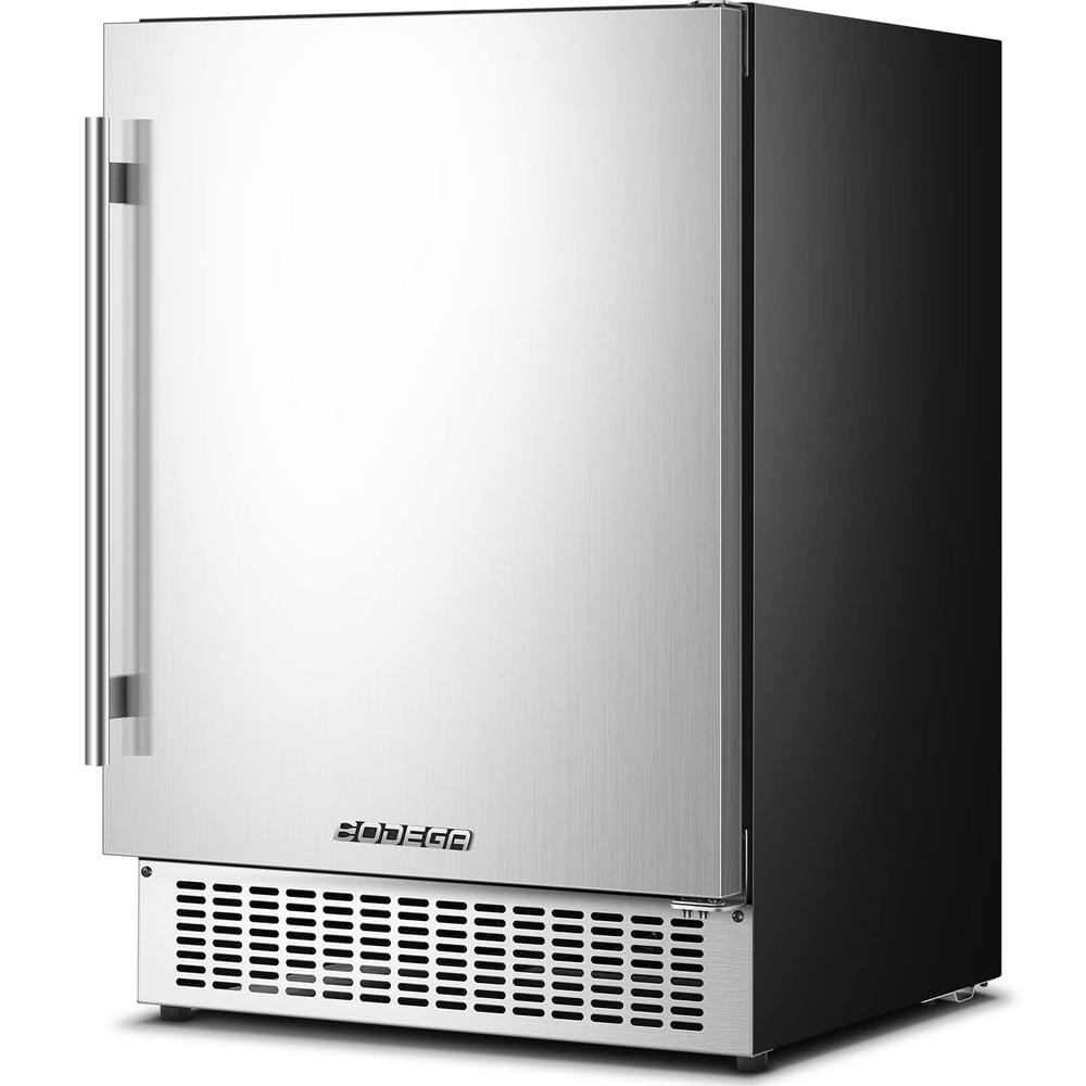 5.3 cu. ft. 24 in Built-In 180 Cans Outdoor Refrigerator Beverage Fridge with Three Shelves in Silver, Weatherproof