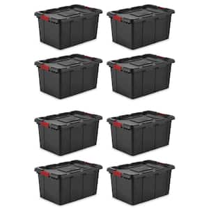 27 Gal. Durable Rugged Industrial Tote with Red Latches, Black (8-Pack)