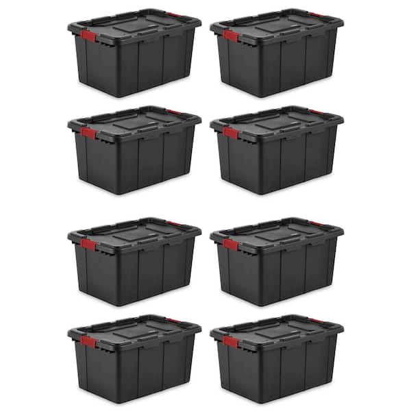 Sterilite 27 Gal. Durable Rugged Industrial Tote with Red Latches, Black (8-Pack)