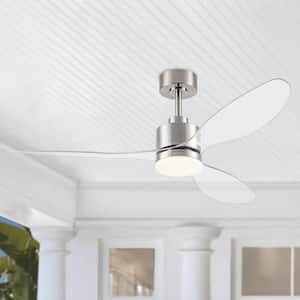 Sawyer 52 in. Integrated LED Indoor Clear-Blade Satin Nickel Ceiling Fans with Light and Remote Control