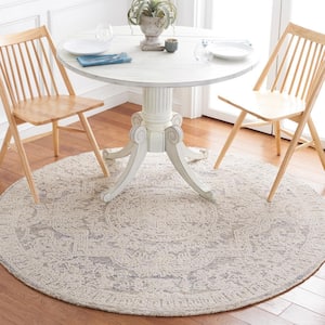 Abstract Ivory/Blue 6 ft. x 6 ft. Modern Aztec Medallion Round Area Rug