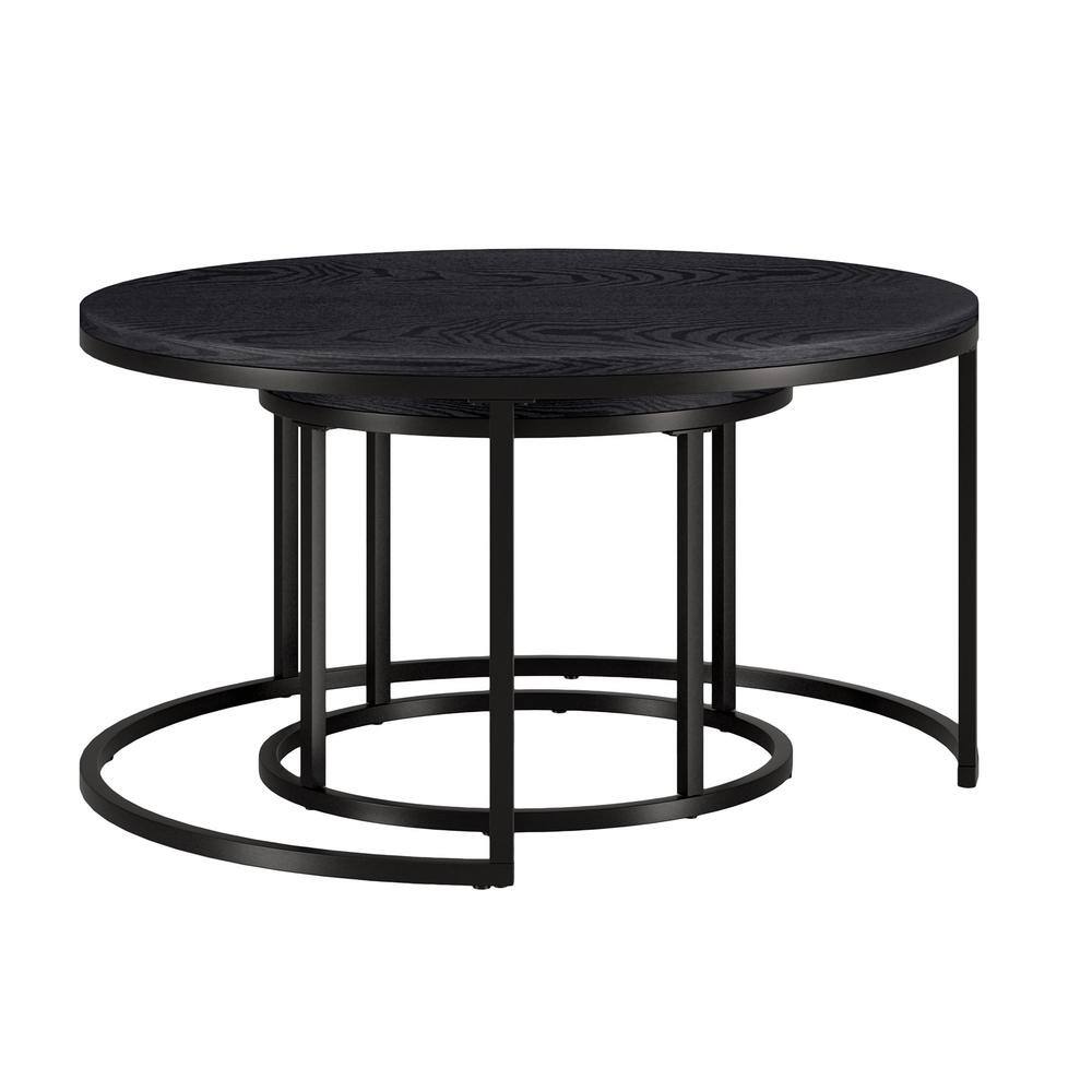 Watson Round Black Wood and Metal Nesting Coffee Table