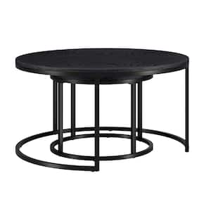 Watson 35 in. Nested Blackened Bronze and Black Grain Steel Coffee Table with Glass Top