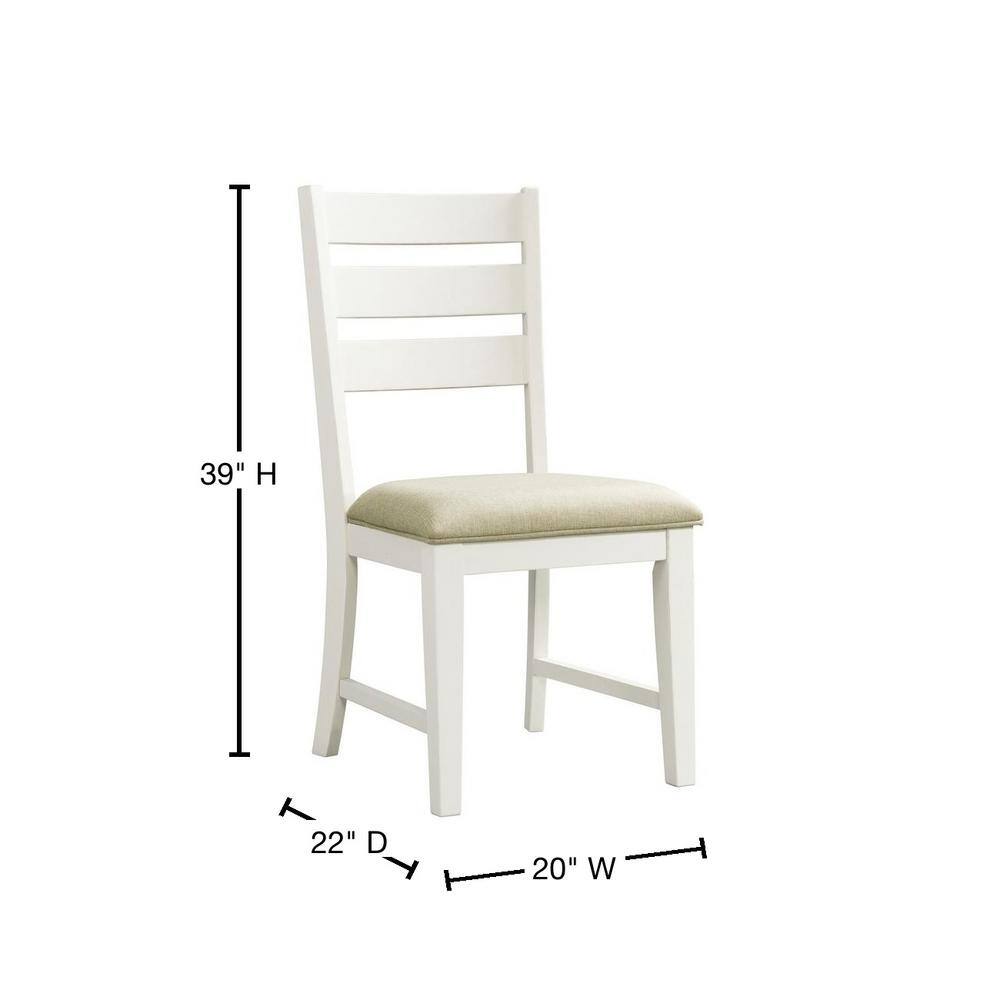 Farmhouse White Linen & Wood Ladder Back Side Chair Set