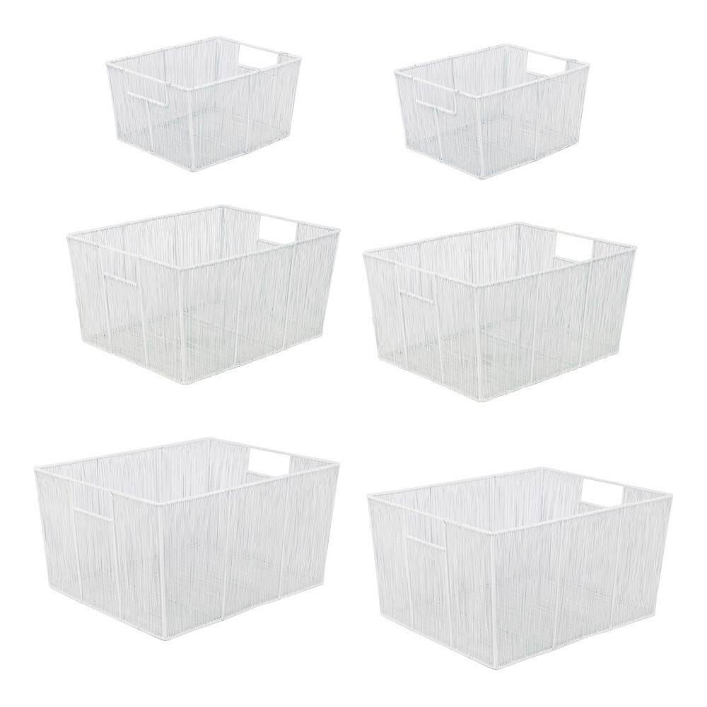 Sutton White 16 in. x 8 in. Modern Glam Handmade Wire Metal Nesting Storage Decorative Baskets Set of 6