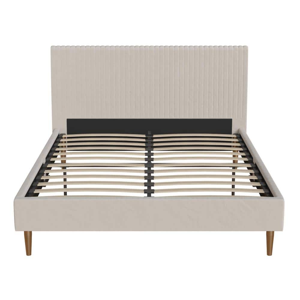 Daphne, Ivory Velvet, Metal Frame, Full Upholstered Platform Bed with Verti