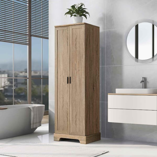 Brown 71.2 in. H Accent Cabinet, Bathroom Storage Cabinet with 2 Doors, Adjustable Shelf