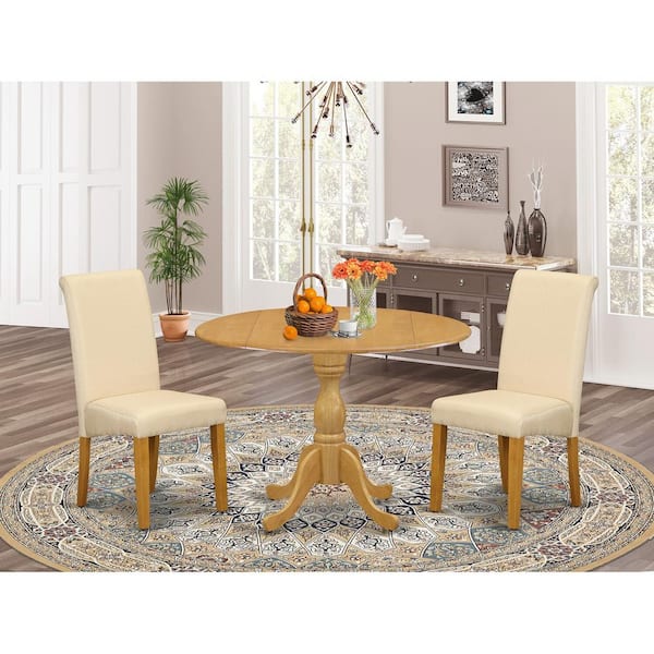 East West Furniture 3-Piece Natural Oak Finish Solid Wood Top - Dining Room Set with High Back - Seats 4