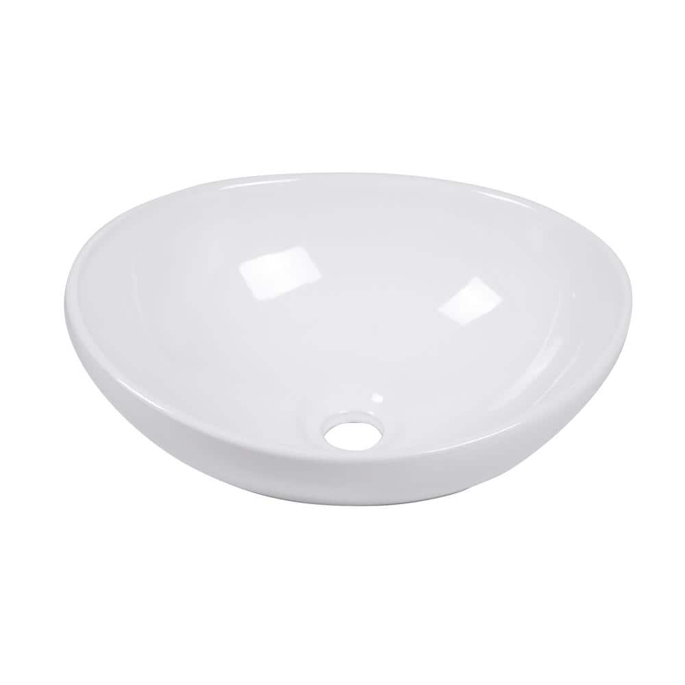 Modern 16 in. Oval Vessel Bathroom Sink in White for Home Bathroom, Restaur