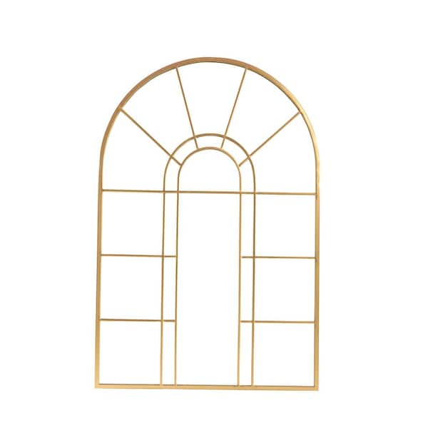 Dovelina 28 in. W x 41 in. H Large Arch Metal Gold Grid Framed Modern Wall Mirror Standing Mirror