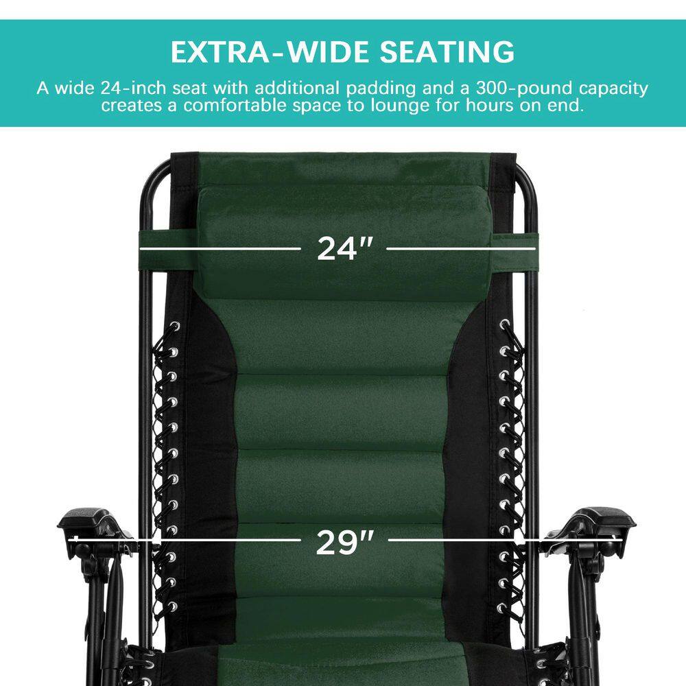 Oversized Black and Forest Green Padded Zero Gravity Recliner with Tray