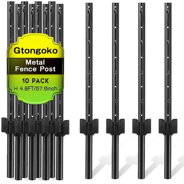 5 Ft Heavy Duty Metal Fence Posts (10-Pack) U-Channel T-Posts for Garden Yard Wire Mesh Fencing（Black)