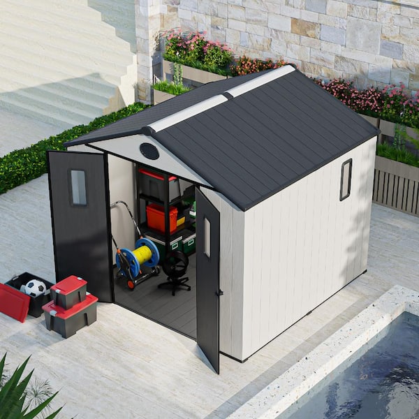 EAGLE PEAK 8x8ft Resin Outdoor Storage Shed, Heavy-Duty Metal