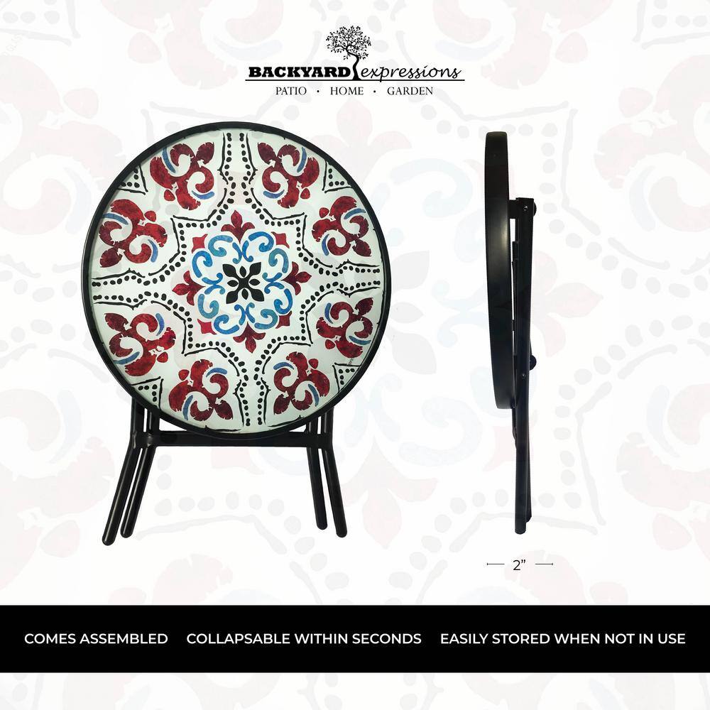 18" Black Steel Foldable Table with Mosaic Glass Top