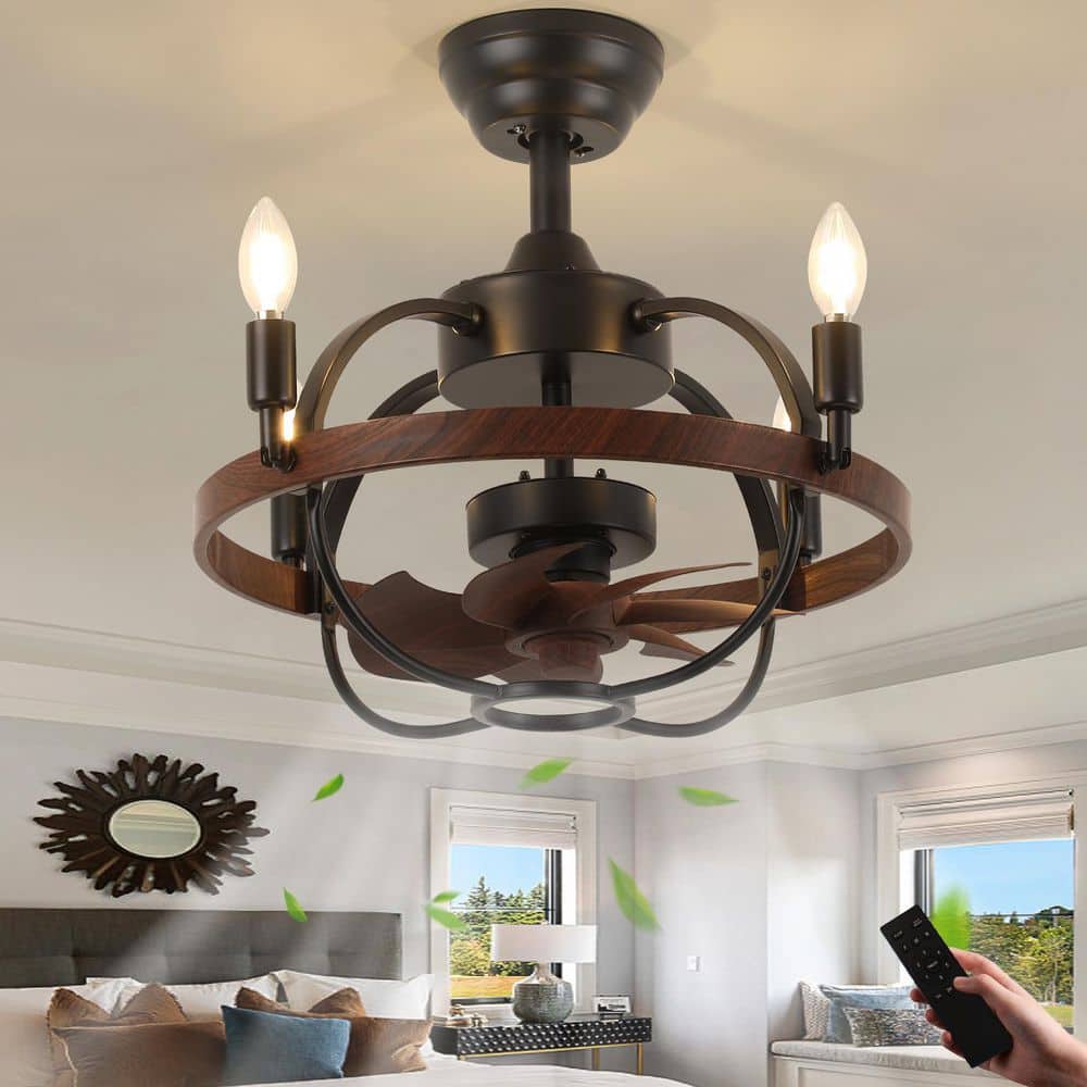 11.8 in. Farmhouse Walnut Flush Mount Ceiling Fan with Light, Vintage Caged and Remote Reversible Fan Blades price history on PriceWatchPro