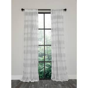 Off White/ Grey Striped Rod Pocket Sheer Curtain - 54 in. W x 120 in. L
