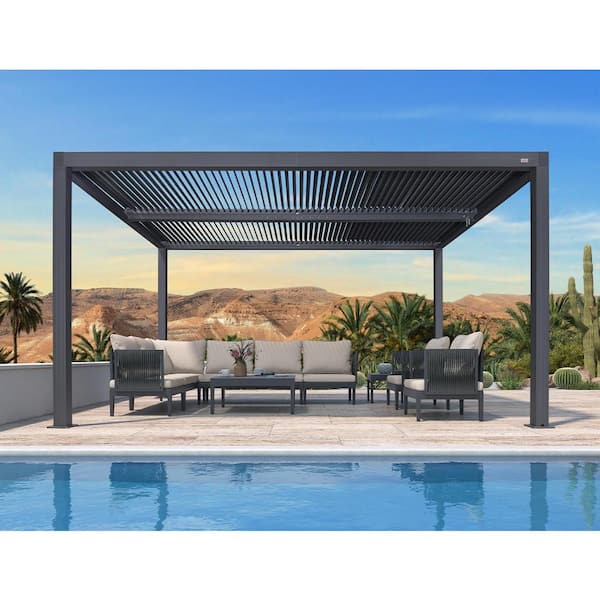 Purple Leaf 10 Ft. X 14 Ft. Gray Louvered Pergola Outdoor Aluminum 