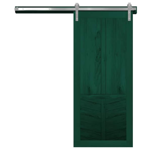 VeryCustom 30 in. x 84 in. the Robinhood Emerald Wood Sliding Barn Door with Hardware Kit in Stainless Steel