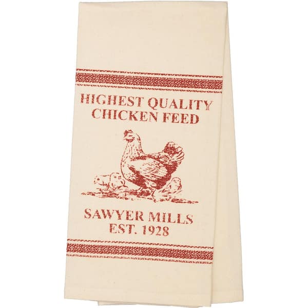VHC BRANDS Sawyer Mill Red Chicken Cotton Muslin Unbleached Kitchen Tea Towel