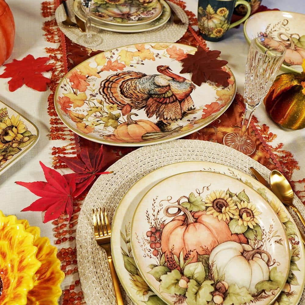 Autumn Breeze Rectangular Ceramic Serving Platter with Pumpkin Design