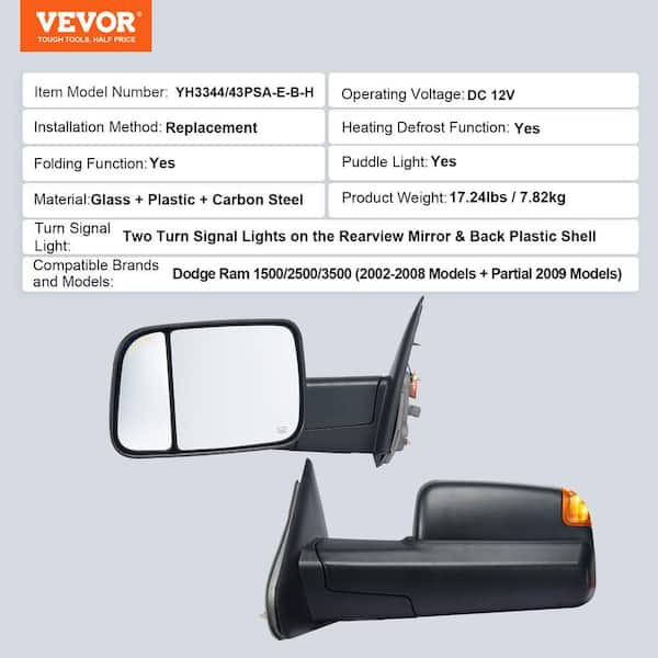 Side Mirror SCITOO Right Side Tow Mirror - Power Heated For 2002-2008 Dodge Ram 1500/2500/3500 Passenger Side Mirror - Foto 10