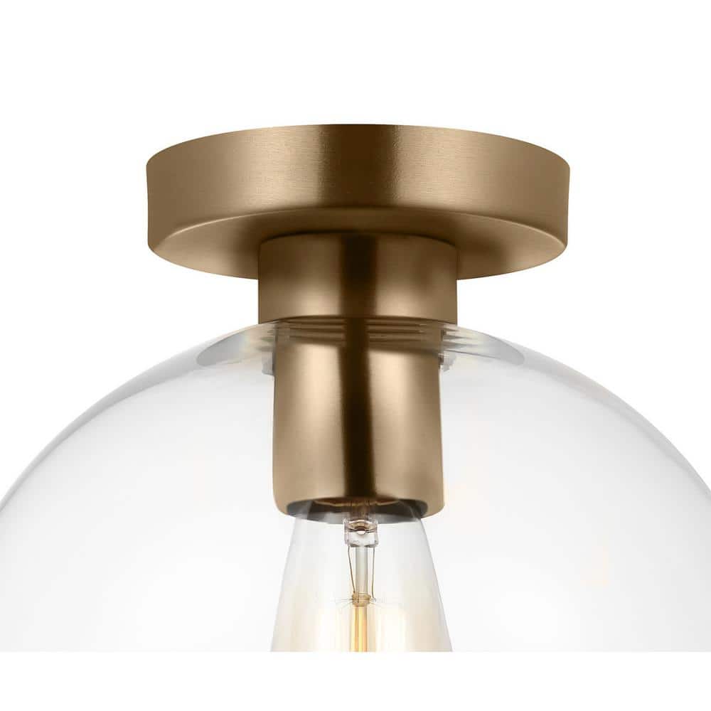 Orley 12'' Satin Brass Globe Semi-Flush Mount Light with Clear Glass