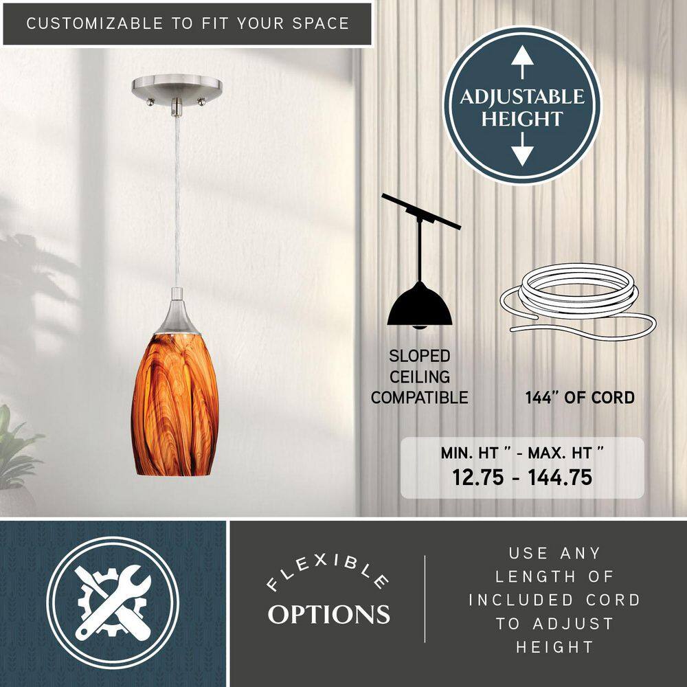 Milano Satin Nickel Mini Pendant with Hand-Blown Glass