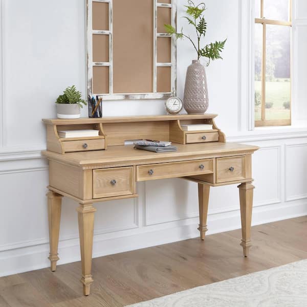 HOMESTYLES 54 in. Rectangular Aged Maple 5 Drawer Writing Desk